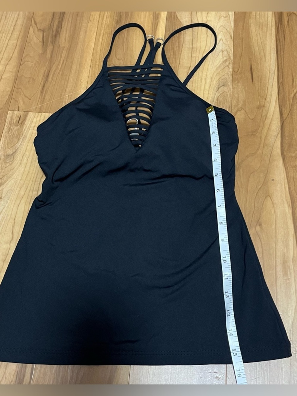 Seafolly Black Tankini Top Strappy V-Neck Built-In Bra NWT Size 6 - Picture 10 of 11